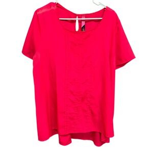 Pure & Co. Blouse Top Short Sleeve Keyhole‎ Casual Career Pink Size L
